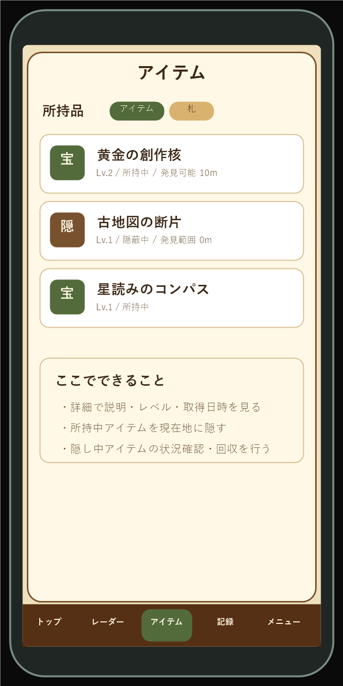 アイテム一覧画面の説明用スクリーンショット